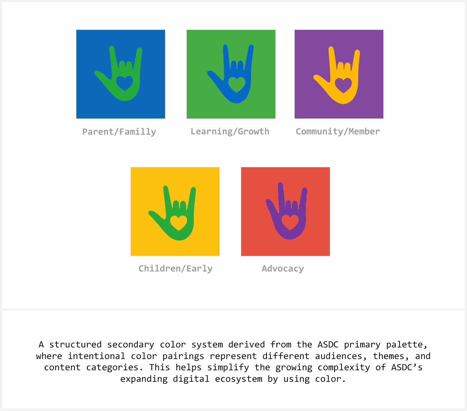 Audience-based secondary color system for the American Society for Deaf Children