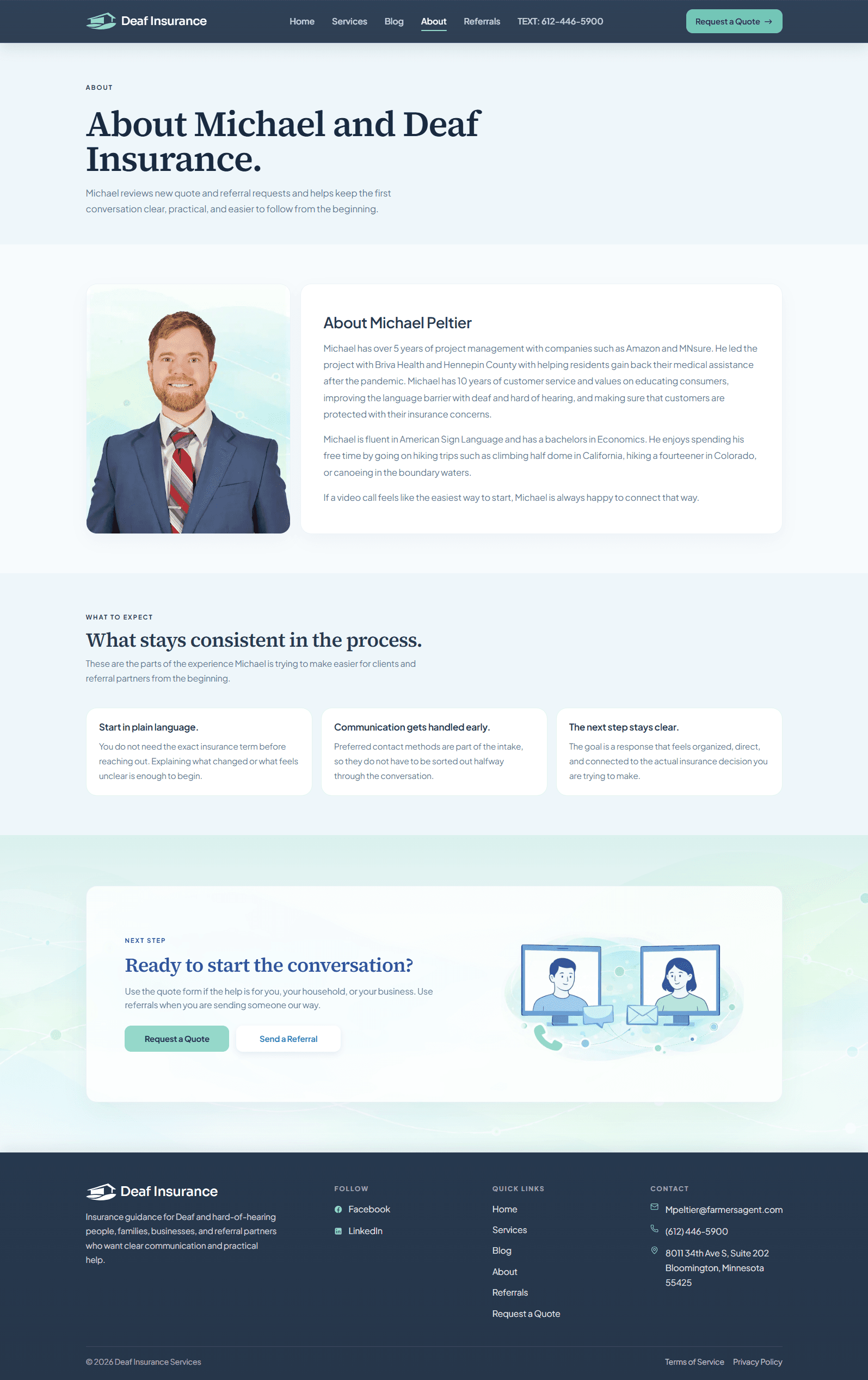 Deaf Insurance Services desktop about page