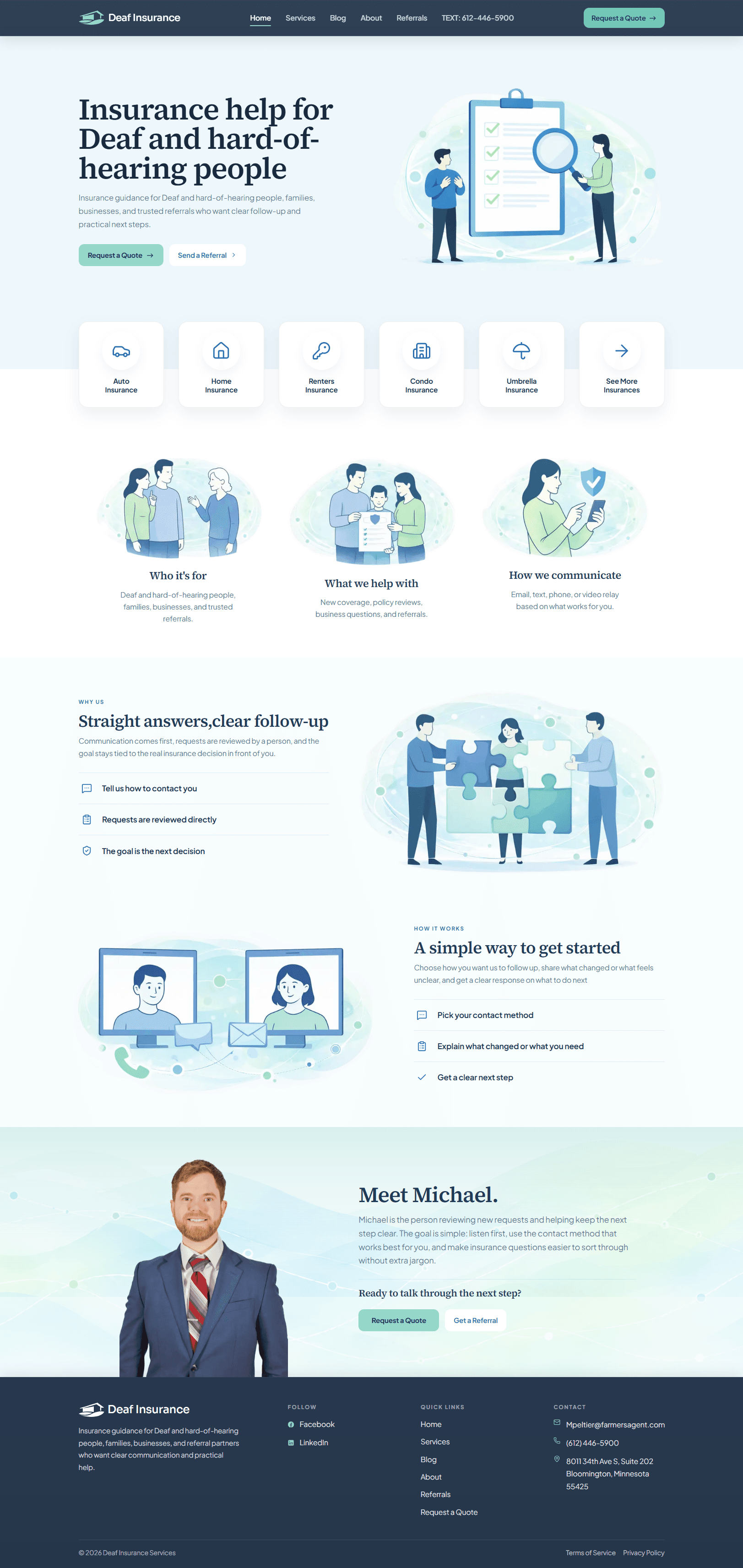 Deaf Insurance Services desktop homepage