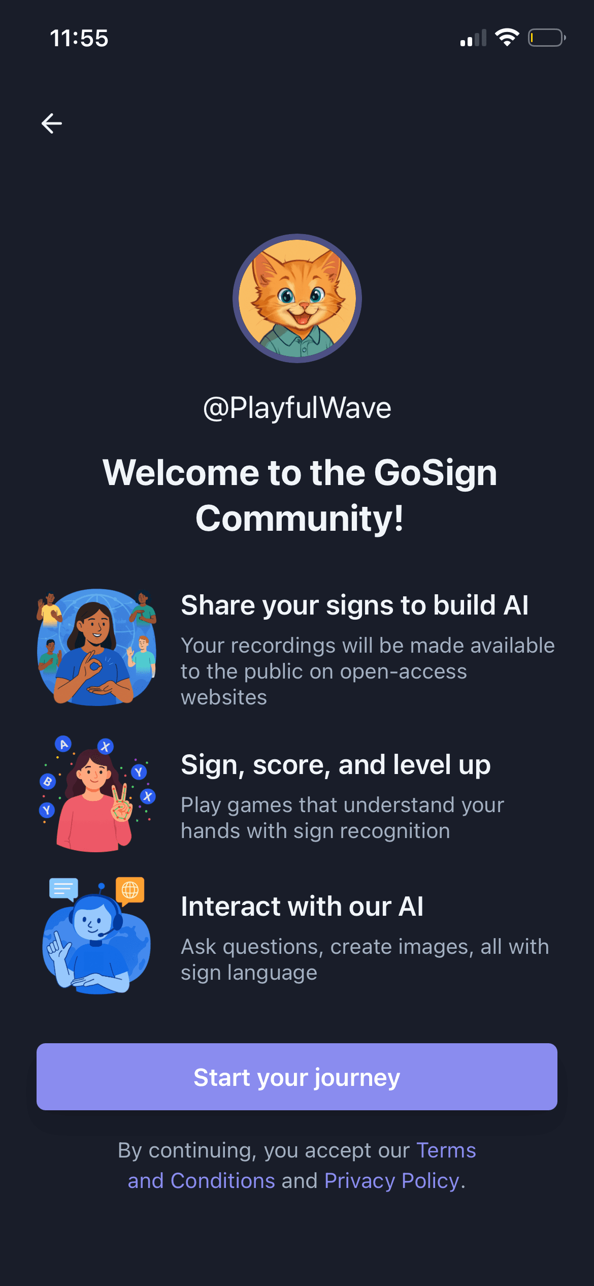 GoSign.AI community welcome screen summarizing key features