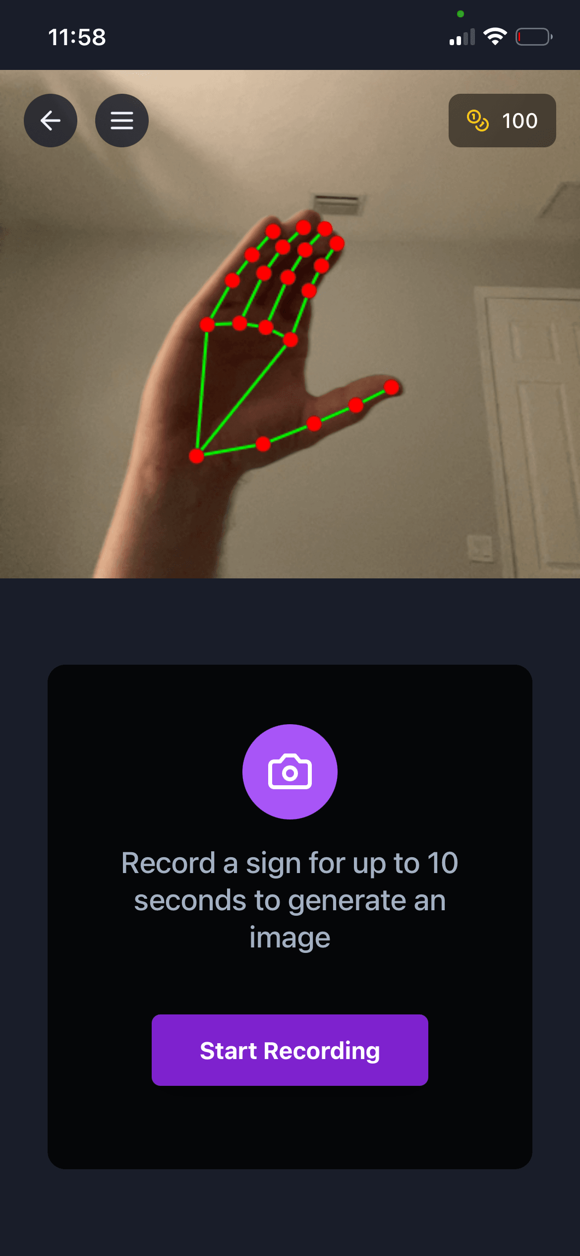 GoSign.AI sign-to-image camera using hand landmark recognition