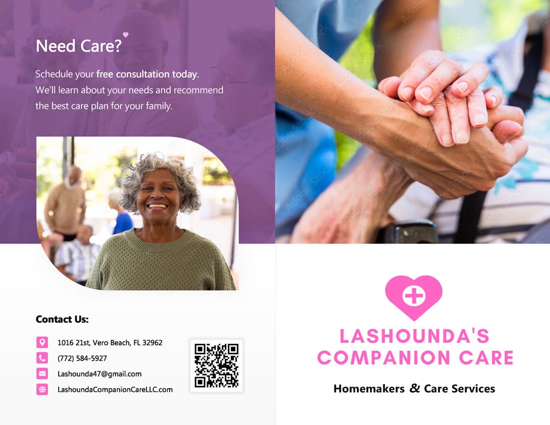Lashounda's Companion Care brochure exterior