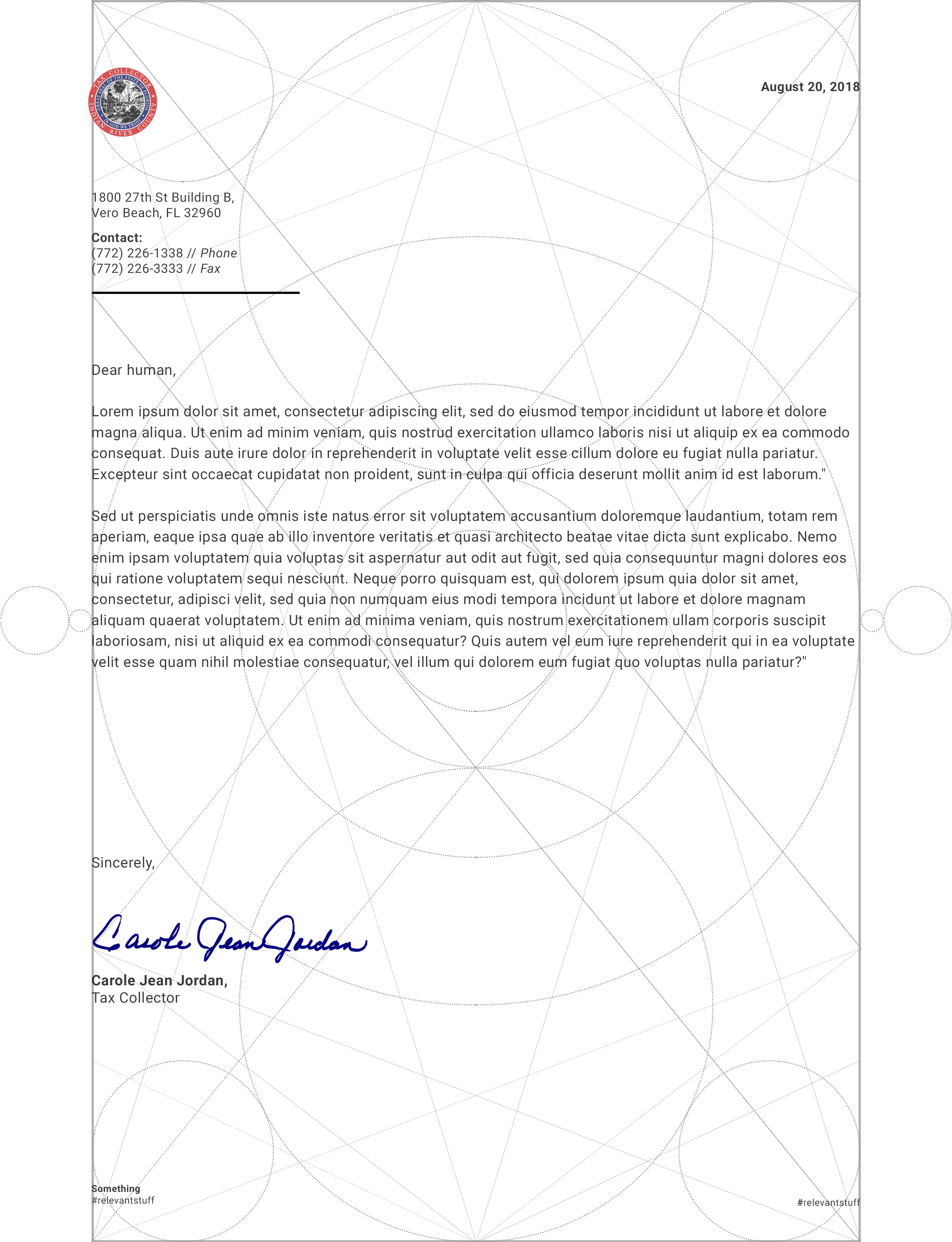 Tax Collector letterhead construction grid