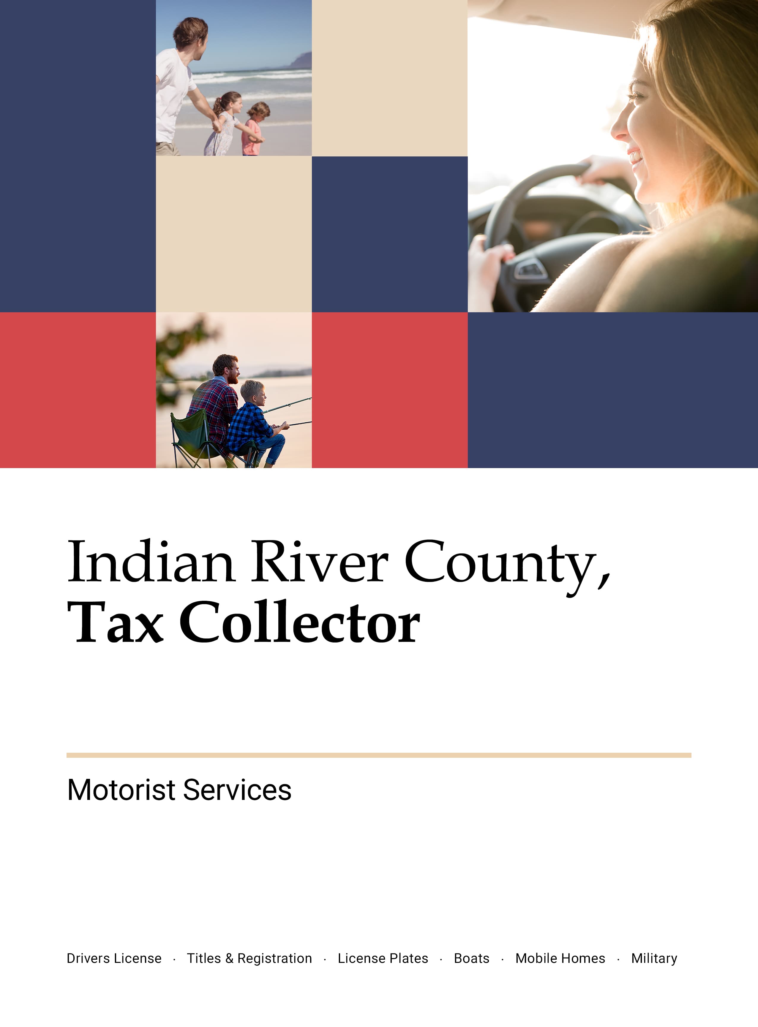 Tax Collector visual direction with civic color and service photography